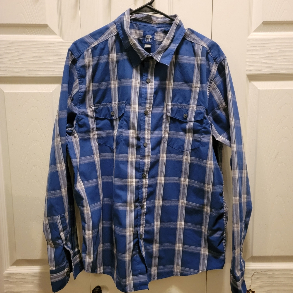 Route 66 Men's Blue, Gray,‎ & White Long Sleeve Shirt Size M